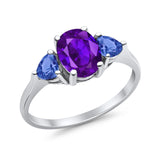 Fashion Promise Ring Simulated Tanzanite Cubic Zirconia 925 Sterling Silver