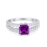 Wedding Ring Princess Cut Simulated Cubic Zirconia 925 Sterling Silver