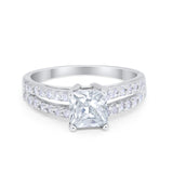 Wedding Ring Princess Cut Simulated Cubic Zirconia 925 Sterling Silver