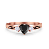 Heart Promise Ring Simulated Cubic Zirconia Black Accent 925 Sterling Silver