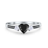 Heart Promise Ring Simulated Cubic Zirconia Black Accent 925 Sterling Silver