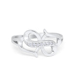 Double Heart Crisscross Promise Ring Simulated Cubic Zirconia 925 Sterling Silver