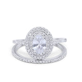 Halo Wedding Piece Bridal Ring Oval Simulated Cubic Zirconia Sterling Silver