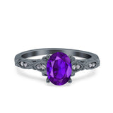 Art Deco Oval Wedding Engagement Ring Round Simulated Cubic Zirconia 925 Sterling Silver