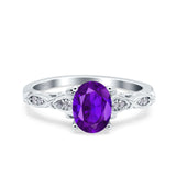 Art Deco Oval Wedding Engagement Ring Round Simulated Cubic Zirconia 925 Sterling Silver