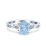 Art Deco Oval Wedding Engagement Ring Round Simulated Cubic Zirconia 925 Sterling Silver