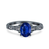 Art Deco Oval Wedding Engagement Ring Round Simulated Cubic Zirconia 925 Sterling Silver