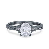 Art Deco Oval Wedding Engagement Ring Round Simulated Cubic Zirconia 925 Sterling Silver