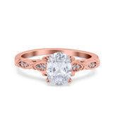 Art Deco Oval Wedding Engagement Ring Round Simulated Cubic Zirconia 925 Sterling Silver