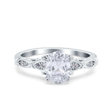 Art Deco Oval Wedding Engagement Ring Round Simulated Cubic Zirconia 925 Sterling Silver
