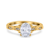 Art Deco Oval Wedding Engagement Ring Round Simulated Cubic Zirconia 925 Sterling Silver