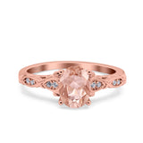 Art Deco Oval Wedding Engagement Ring Round Simulated Cubic Zirconia 925 Sterling Silver