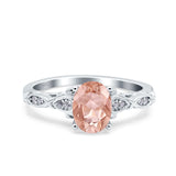 Art Deco Oval Wedding Engagement Ring Round Simulated Cubic Zirconia 925 Sterling Silver