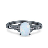 Art Deco Oval Wedding Engagement Ring Round Simulated Cubic Zirconia 925 Sterling Silver