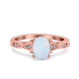 Art Deco Oval Wedding Engagement Ring Round Simulated Cubic Zirconia 925 Sterling Silver