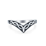Midi Thumb Ring V Band Chevron Celtic Braid Oxidized Style 925 Sterling Silver
