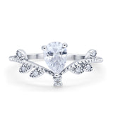 14K Gold Chevron Teardrop Pear Cubic Zirconia Engagement Ring