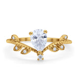 14K Gold Chevron Teardrop Pear Cubic Zirconia Engagement Ring
