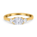 14K Gold Three Stone Oval Simulated Cubic Zirconia Engagement Ring