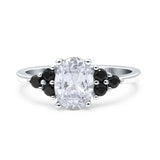 14K Gold Art Deco Round Black Oval Cubic Zirconia Engagement Ring