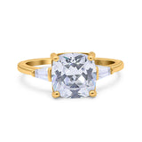 14K Gold Cushion Cut Art Deco Cubic Zirconia Engagement Ring