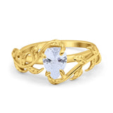 14K Gold Pear Teardrop Vintage Style Cubic Zirconia Engagement Ring