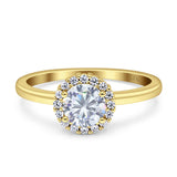 14K Yellow Gold Art Deco Halo Round Cubic Zirconia Engagement Ring