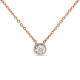 14K Gold 0.07ct Solitaire Bezel Set Diamond Pendant Chain Necklace 18" Long