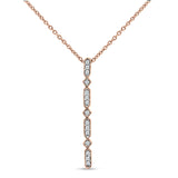 14K Gold 0.08ct Diamond Drop Vertical Bar Pendant Chain Necklace 18" Long