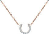 14K Gold 0.06ct Diamond Horseshoe Pendant Chain Necklace 18" Long