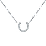 14K Gold 0.06ct Diamond Horseshoe Pendant Chain Necklace 18" Long