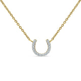 14K Gold 0.06ct Diamond Horseshoe Pendant Chain Necklace 18" Long