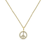 Peace Sign Necklace Diamond Pendant 14K Gold 0.08ct