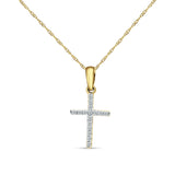 14K Gold 0.10ct Cross Diamond Pendant Chain Necklace 18 Inch Long
