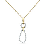 14K Gold 0.19ct Dangling Diamond Teardrop Pendant Necklace 18 In Long