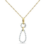 14K Gold 0.19ct Dangling Diamond Teardrop Pendant Necklace 18" Long