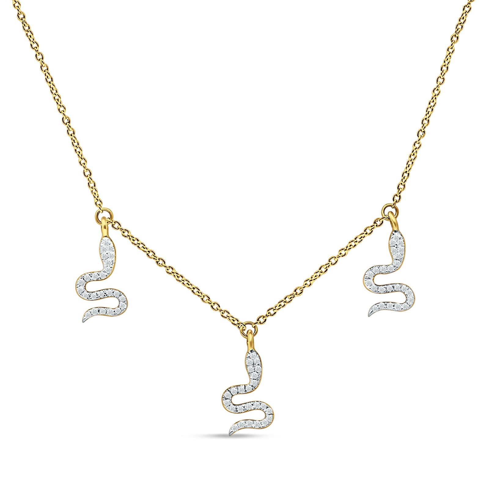 Dangling Diamond Snake Necklace 14K Gold 0.13ct