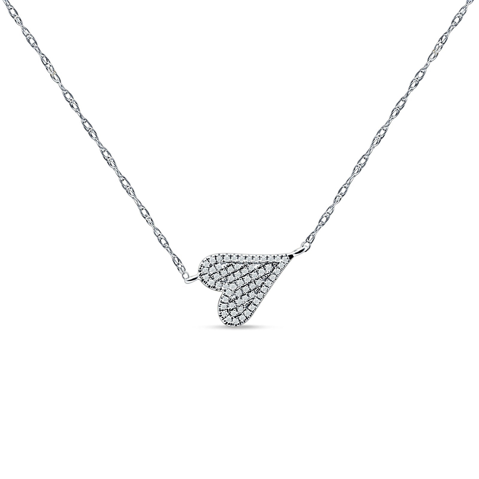 Diamond Sideways Heart Necklace 14K Gold 0.09ct