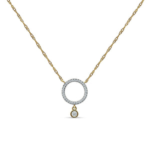 Dangling Open Circle Diamond Necklace 14K Gold 0.09ct