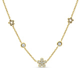 Diamond Flower Star Pendant Necklace 14K Gold 0.09ct