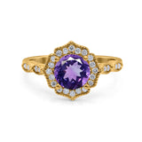 14K Gold 1.42ct Art Deco Round 7mm G SI Diamond Engagement Wedding Ring