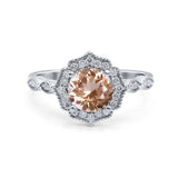 14K Gold 1.42ct Art Deco Round 7mm G SI Diamond Engagement Wedding Ring