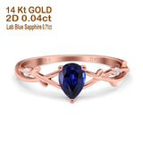 14K Gold 0.75ct Pear Art Deco G SI Diamond Engagement Ring Size 6.5