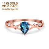 14K Gold 0.75ct Pear Art Deco G SI Diamond Engagement Ring Size 6.5