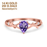 14K Gold 0.75ct Pear Art Deco G SI Diamond Engagement Ring Size 6.5