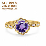 14K Gold Round Vintage Art Deco 1.44ct G SI Diamond Engagement Ring Size 6.5