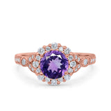 14K Gold 1.25ct Floral Art Deco Round 6mm G SI Diamond Engagement Wedding Ring