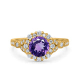 14K Gold 1.25ct Floral Art Deco Round 6mm G SI Diamond Engagement Wedding Ring