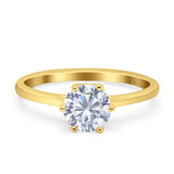 14K Gold Round Solitaire Accent Cubic Zirconia Engagement Ring