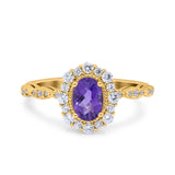 14K Gold 1.19ct Vintage Art Deco Halo Oval 7mmx5mm G SI Diamond Engagement Wedding Ring